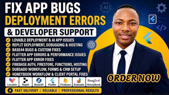 fix lovable deploy replit base44 flutter apps firebase dubsado honeybook zapier
