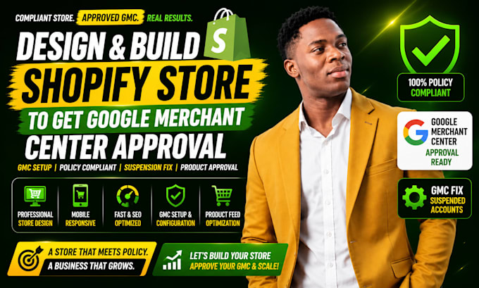 design build shopify store to get google merchant center approval, gmc fix