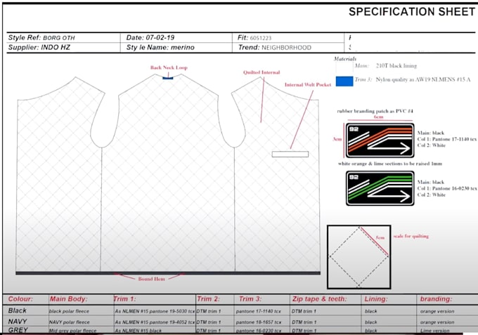 create a professional apparel tech pack with grading and pattern modification