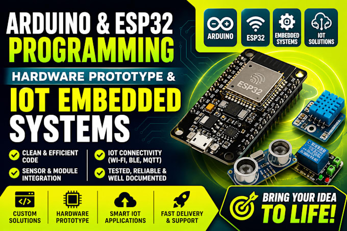 do arduino programming, esp32 coding, hardware prototype and iot embedded system