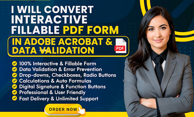 convert  interactive fillable PDF form  in adobe acrobat and data validation