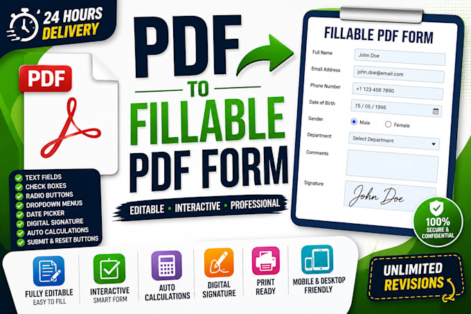 convert PDF to fillable PDF form, editable adobe acrobat form with calculations
