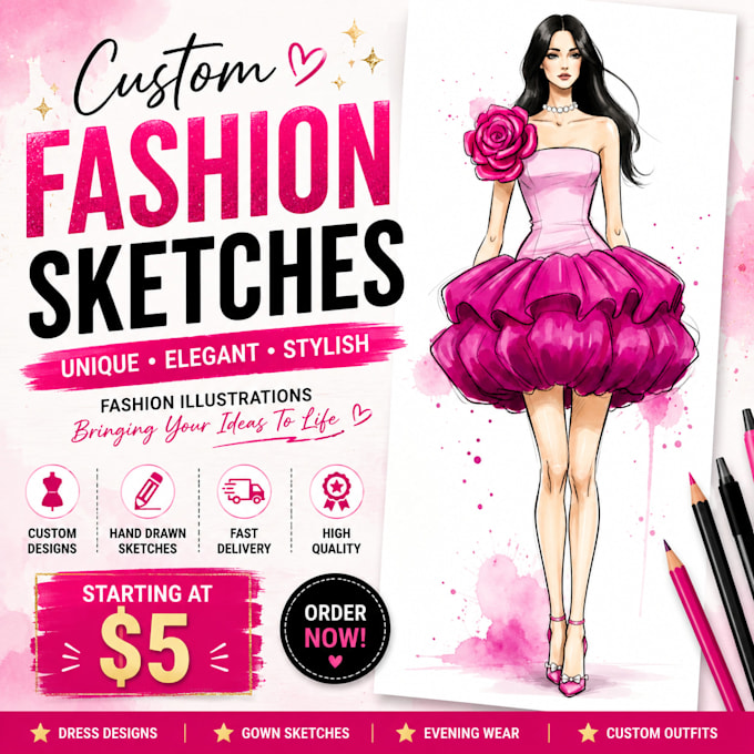 draw custom gown sketches