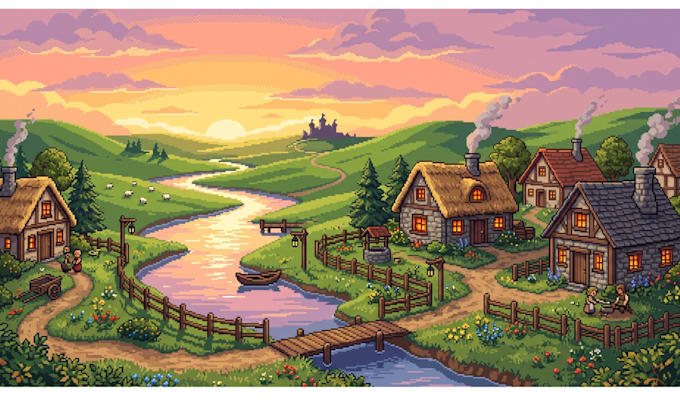 draw 16bit retro pixel art sidescroller background animation aseprite rpg scene