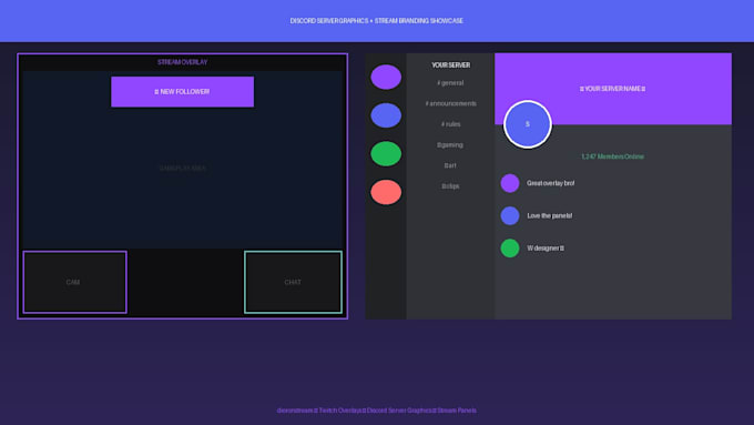 design professional twitch overlays, panels, and discord server graphics