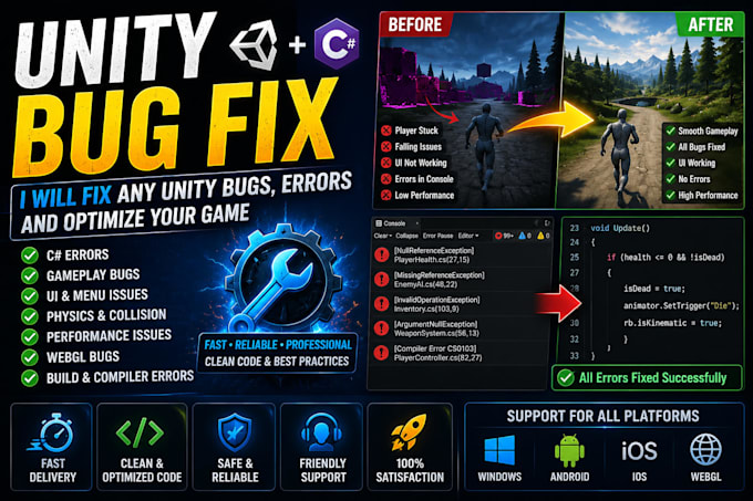 fix unity c sharp bugs, errors, and optimize your game