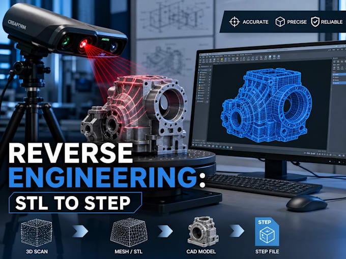 perform reverse engineering design and convert stl to step cad models