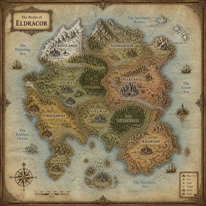 draw high quality professional fantasy map for dnd campaign