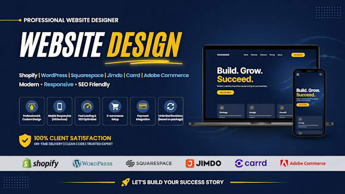 design shopify wordpress  squarespace jimdo carrd adobe commerce website design