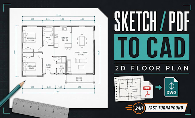redraw floor plan from sketch, PDF to autocad cad drawing