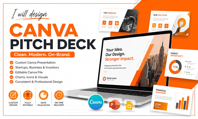 design an editable canva pitch deck for startups and businesses