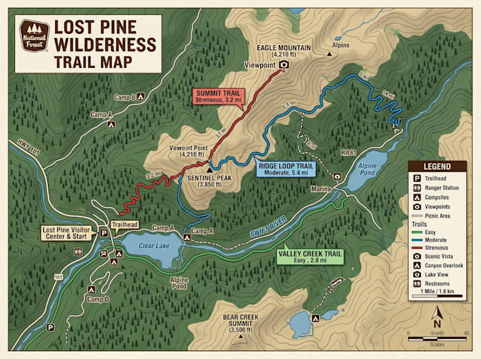 design hiking map travel map, trail map outdoor adventure location map