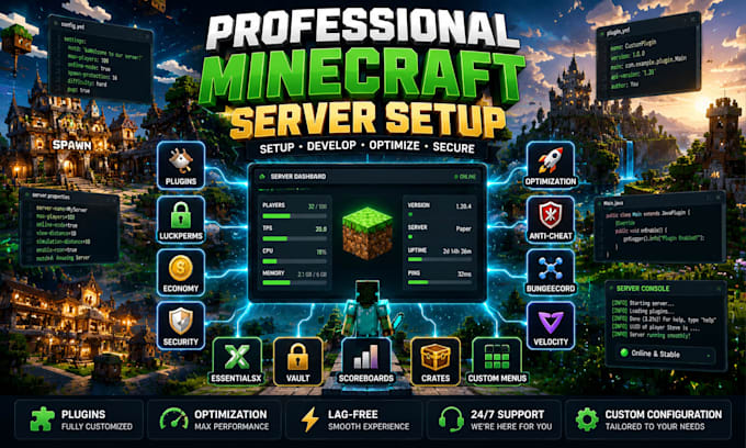 setup and develop a professional minecraft server with plugins