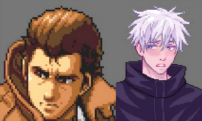 draw a pixel art portrait, pixel art background, illustration character design