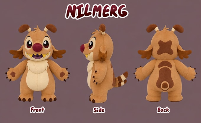 plush reference sheet custom stuffed animal character design tech pack mascot oc