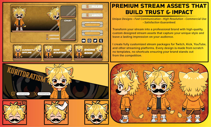 custom 2d furry, model gaming streaming vtuber,stream assets