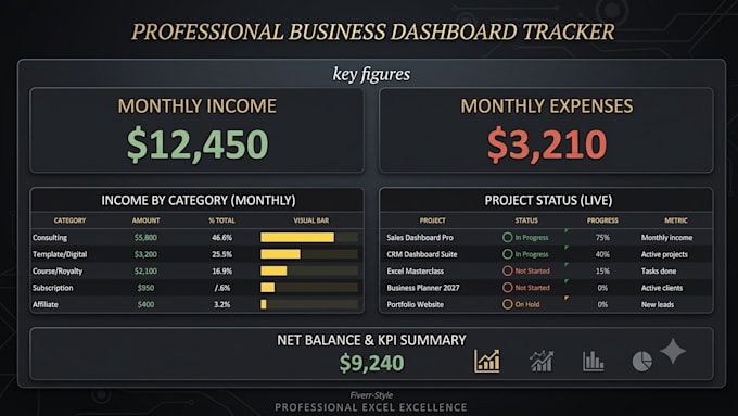 create an interactive excel dashboard for business KPI tracking