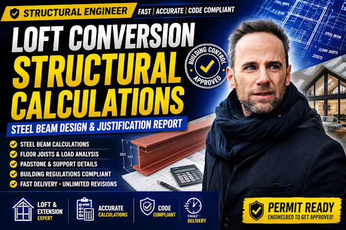 do structural calculations, steel beam design, and justification report for loft
