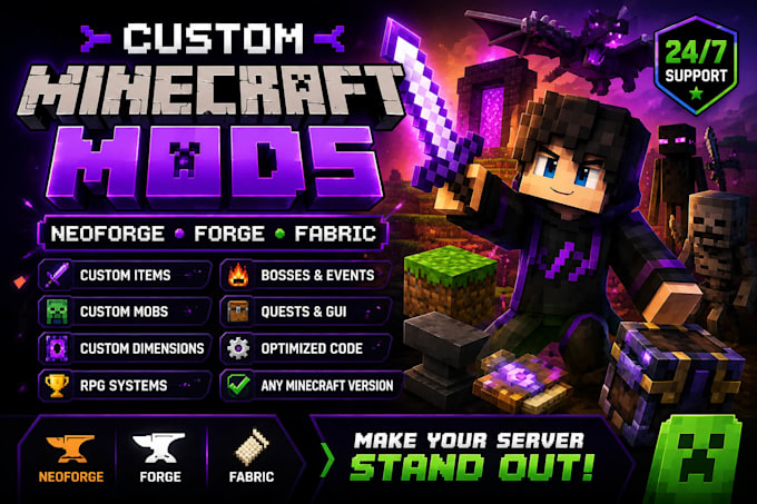 create a custom minecraft neoforge forge or fabric mod for your server