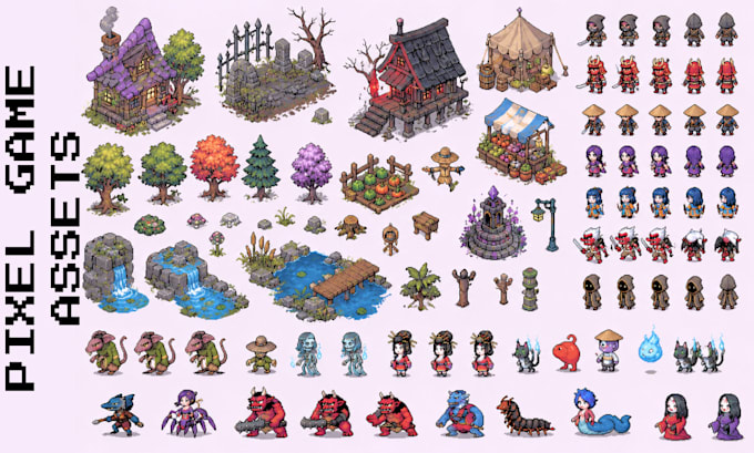 isometric pixel art game assets sprite sheet tileset retro pixel art background