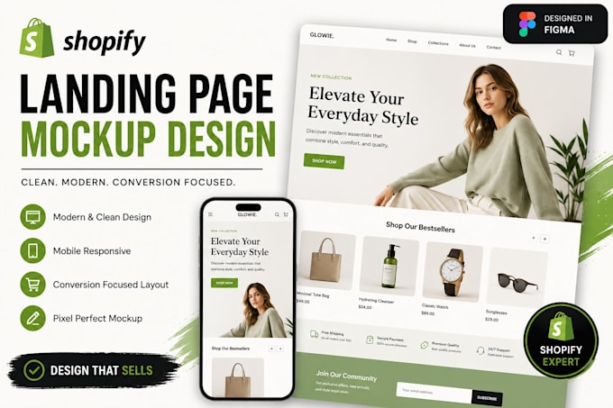 design a modern shopify landing page mockup