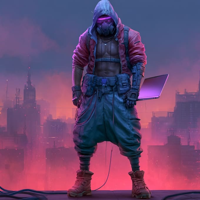 cyberpunk hacker character art
