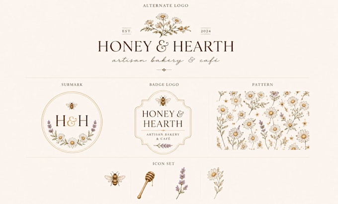 a luxury bakery, café, or coffee shop logo and brand identity