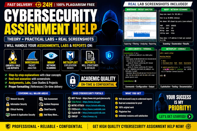 cybersecurity assignment wireshark nmap linux ethical hacking report help in 24h