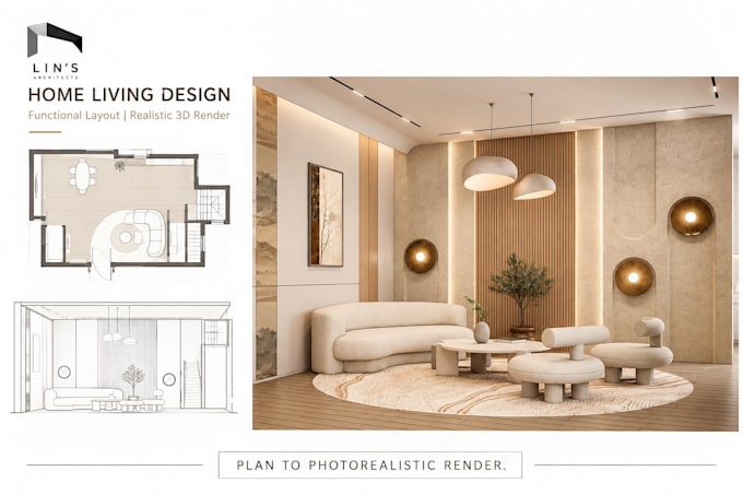 design your kitchen, living and dining room with realistic 3d renders