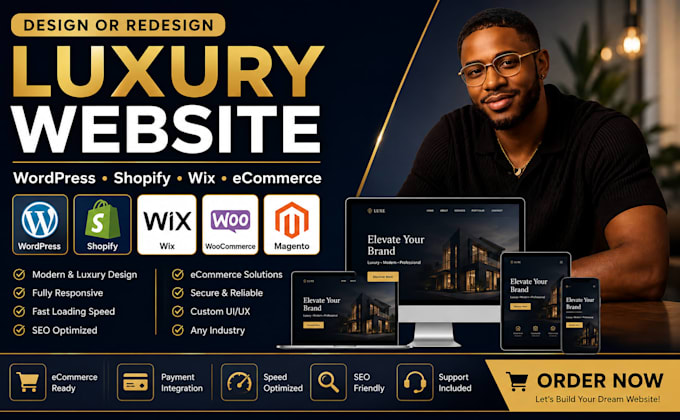 design or redesign luxury website, business wordpress, shopify website