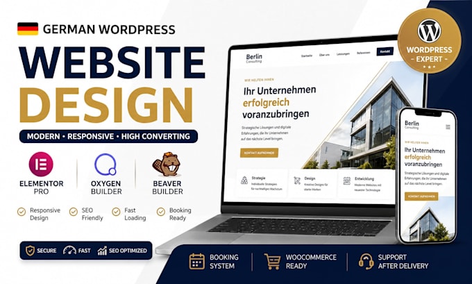 do german wordpress website using oxygen builder,elementor pro,beaver builder