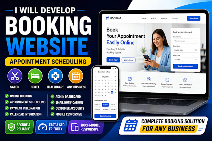 develop a booking website, appointment scheduling, salon, hotel, healthcare web