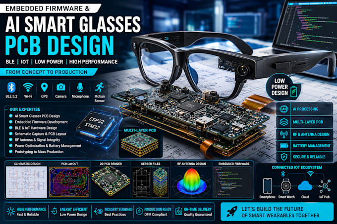 design ai smart glasses pcb, embedded firmware, ble and iot hardware
