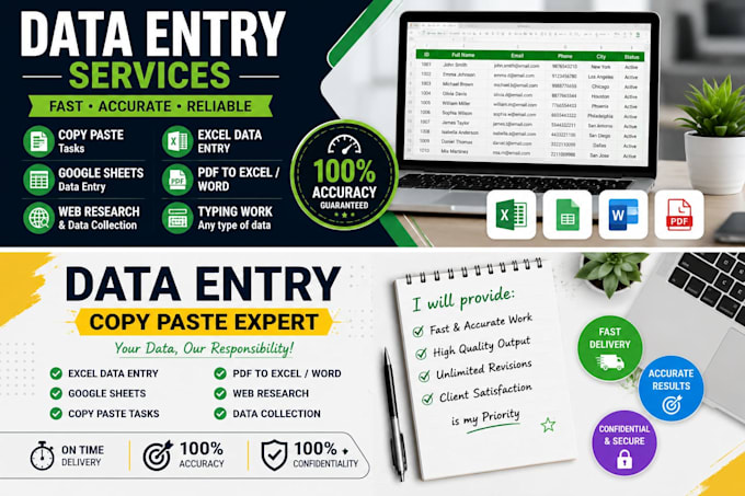 do accurate data entry, excel, google sheets, copy paste and PDF conversion