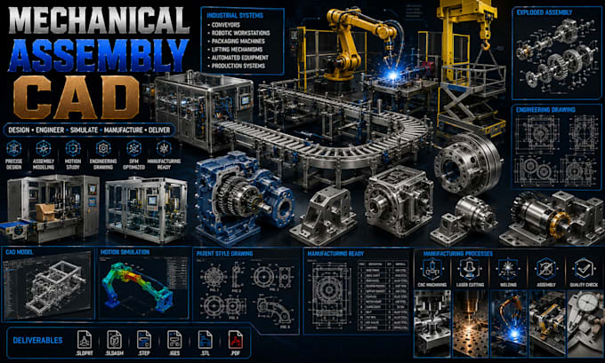 design industrial machinery and mechanical assemblies in solidworks