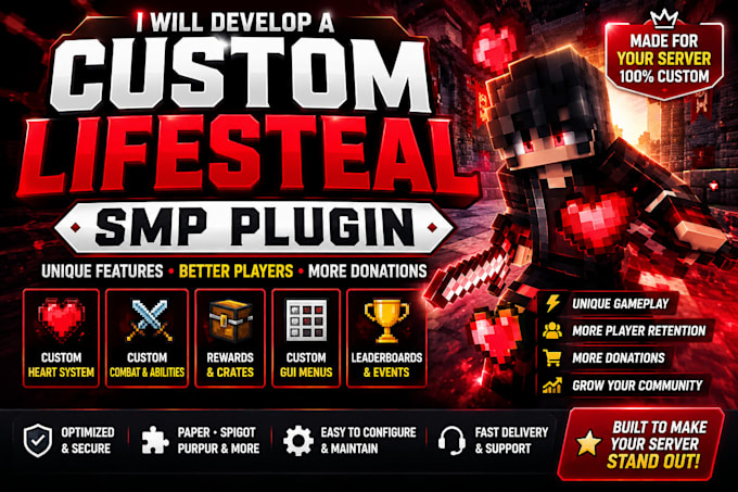 develop a custom minecraft lifesteal smp plugin for your server
