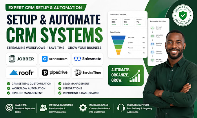 setup jobber crm connecteam salesmate roofr pepdrive servicetitan crm automation