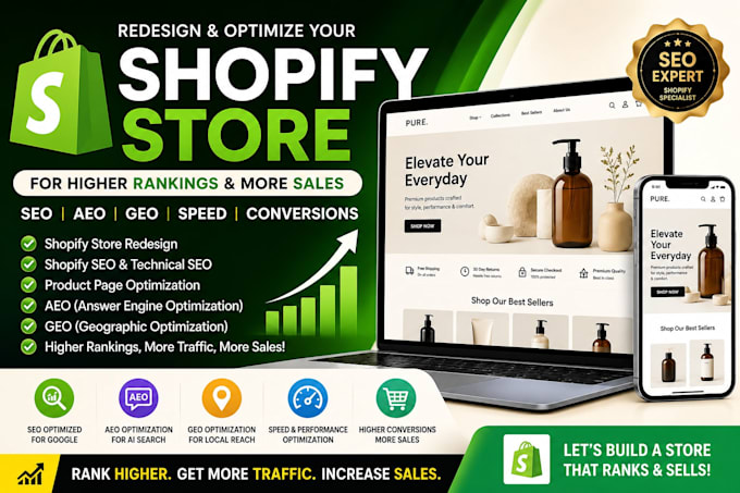 redesign shopify store with advanced SEO aeo GEO and product optimization