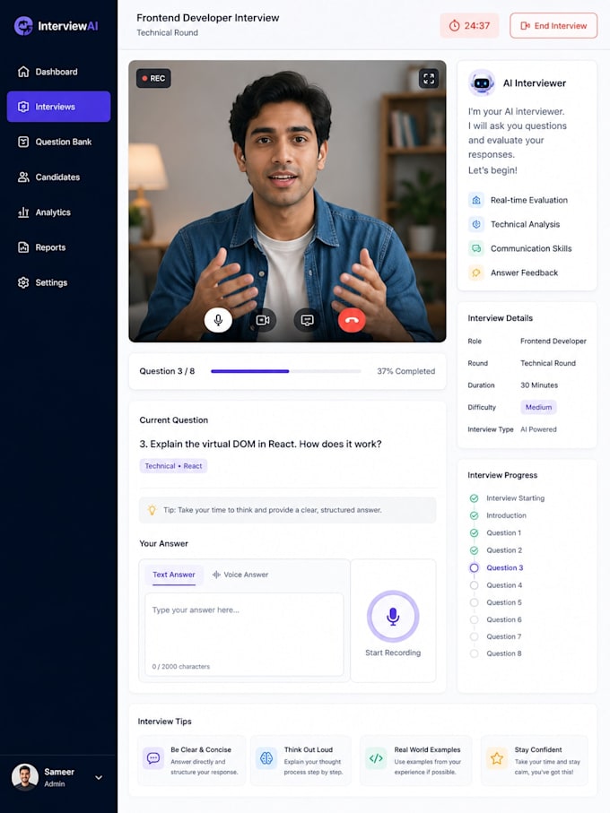 develop an ai mock interview web app with interview feedback