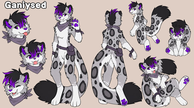 draw unique furry ref sheet, fursona, oc anthro or feral character design vtuber