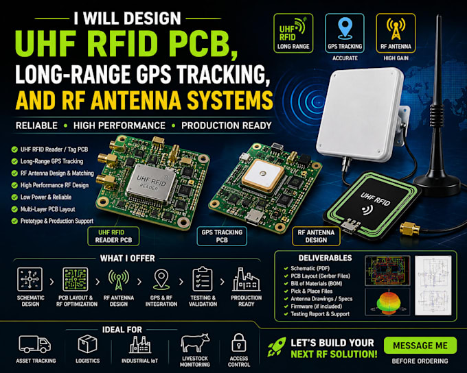 design uhf rfid pcb long range gps tracking and rf antenna systems