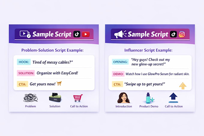 write engaging video ad script for tiktok, youtube and instagram