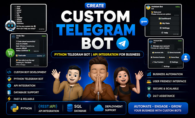 build a professional custom telegram bot, API integration, python telegram bot