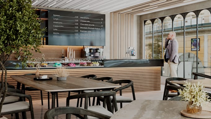 design a unique cafe or restaurant interior and layout
