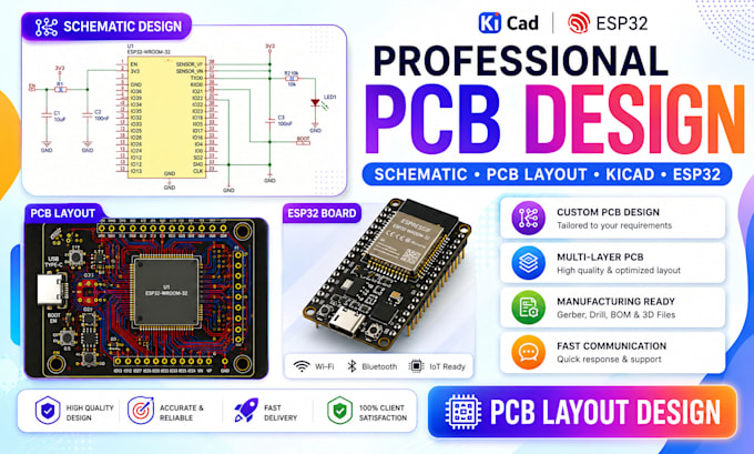 design pcb layout in kicad, pcb designs, pcb layout, esp32 or iot smart device