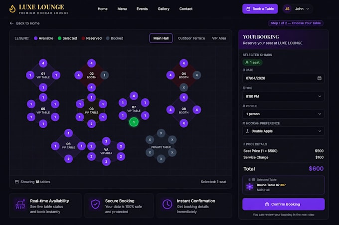 build a restaurant, lounge, bar and hotel table booking website