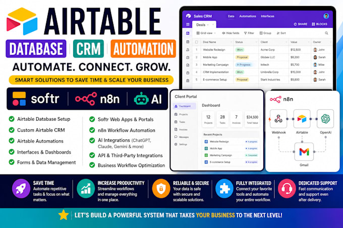 setup airtable database airtable crm airtable automation softr webapp n8n ai