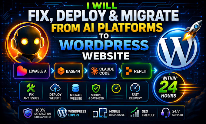 fix deploy migrate lovable ai base44 claude code replit to wordpress website