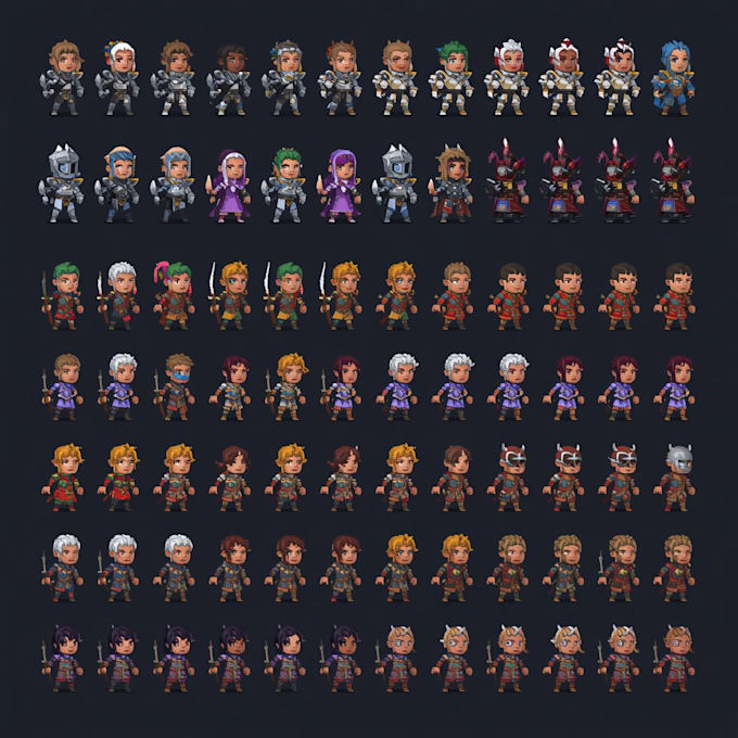 create pixel art sprites, game assets, tilesets and animations for indie games