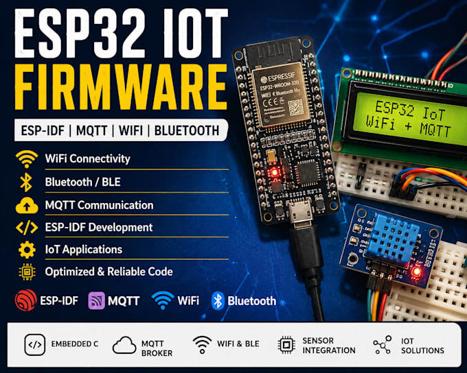 develop esp32 iot firmware using esp idf, mqtt, wifi and bluetooth